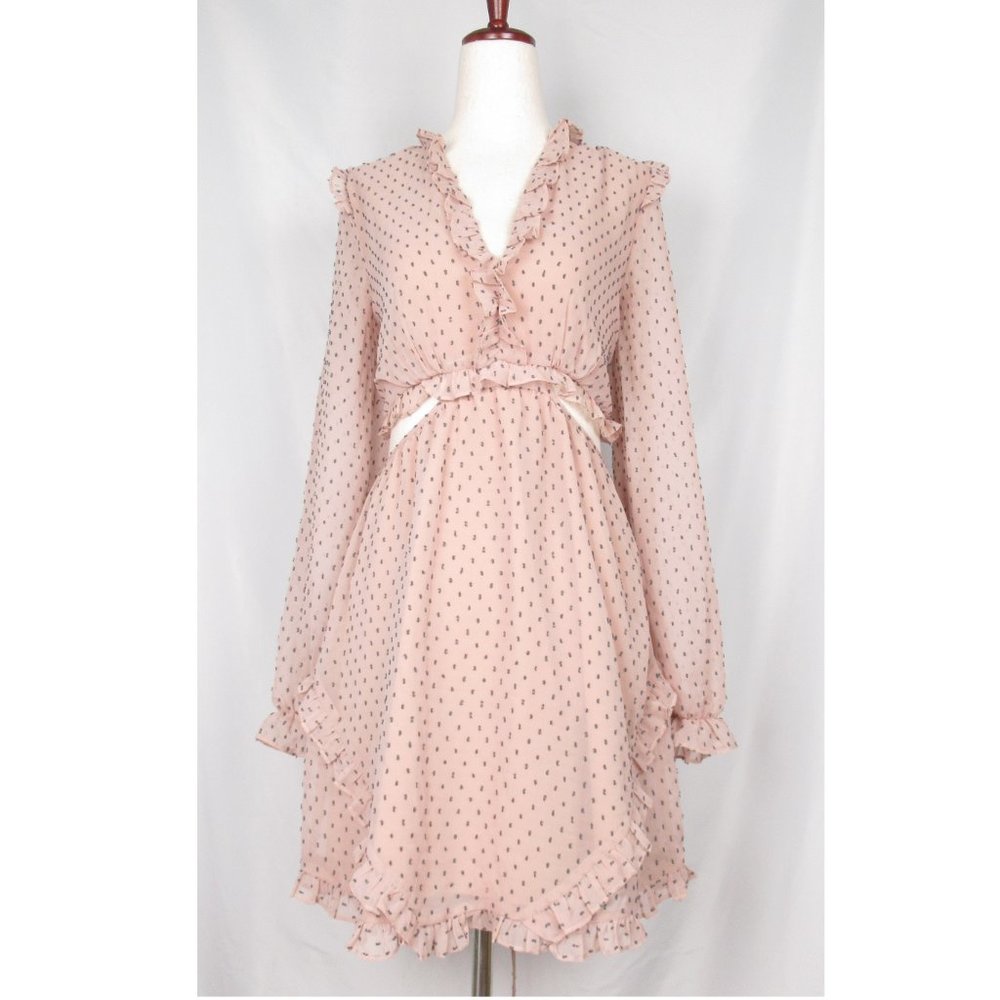 WAYF Allegria Ruffled Cut-Out Dress Blush Pink Medium (Like New)